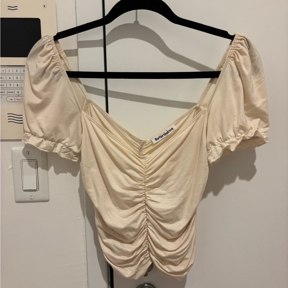 Reformation Off-White Ruched Blouse